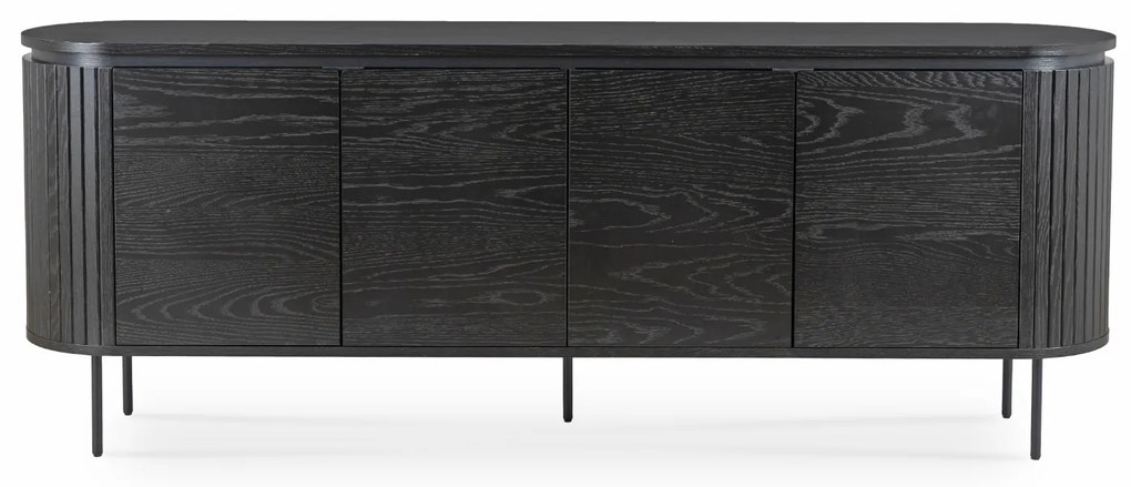 Komoda do Salonu BECK 200 cm Czarna Czterodrzwiowa Ryflowana Nowoczesna