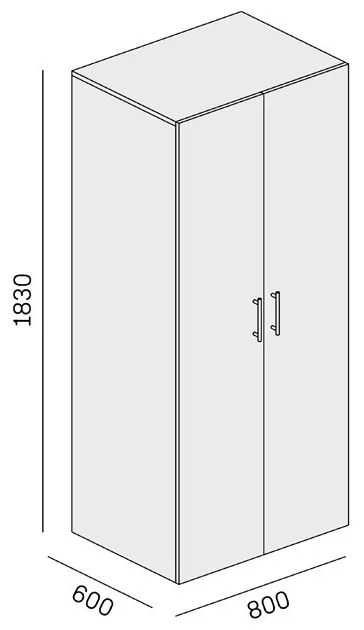 Szafa biurowa ubraniowa wysoka SOLID, drążek ubraniowy, 2 półki, 800 x 600 x 1830 mm, orzech