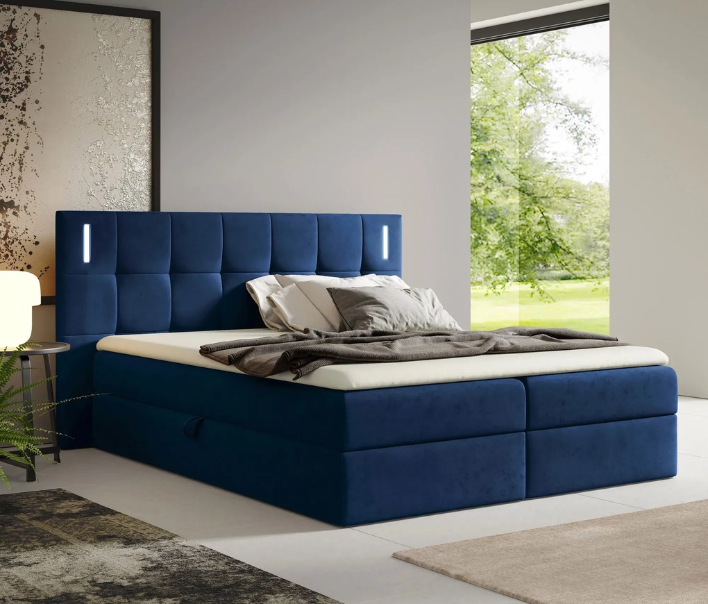Granatowe łóżko z pikowanym zagłówkiem 5 rozmiarów N0-C71
