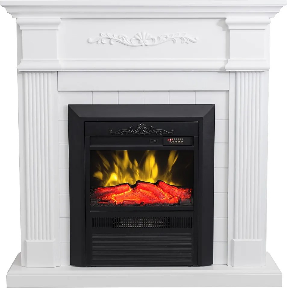 Kominek elektryczny wolnostojący - Z gzymsem - szer. 98 x gł. 26 x wys. 100,8 cm - Biały - OTEMANU