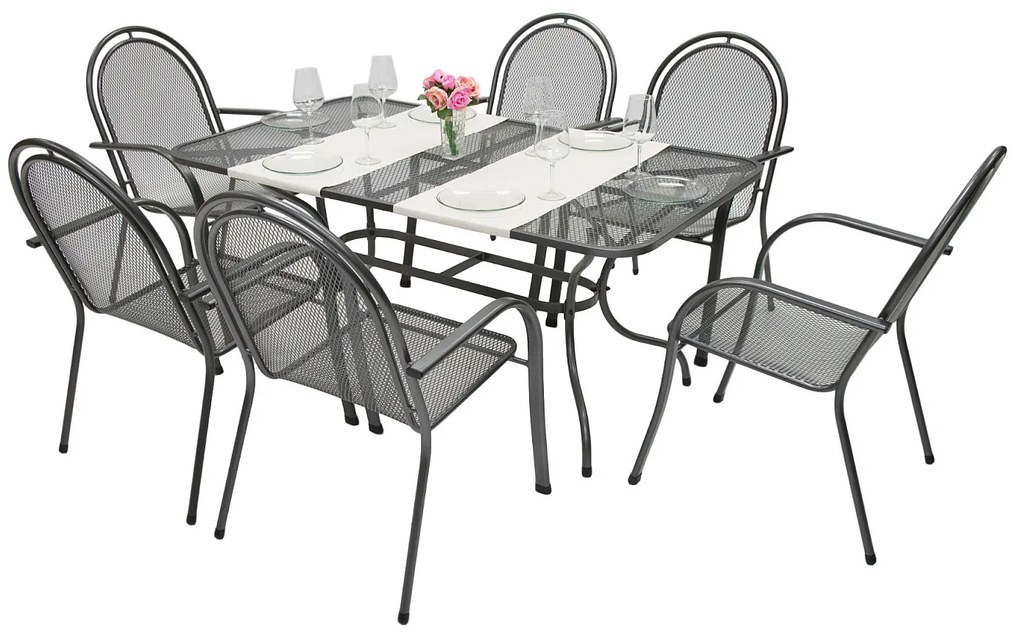 Metalowy zestaw ogrodowy CORINA III. 1 + 6 Stół prostokątny 160x95 cm (CT0311)