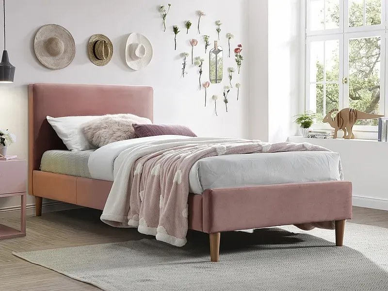 ŁÓŻKO ACOMA VELVET 90X200 ANTYCZNY RÓŻ/DĄB TAP. BLUVEL 52 SIGNAL