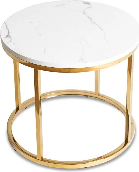 Stolik Kawowy CLIFF 53 cm Biały Marmur/Złoty Nowoczesny Glamour