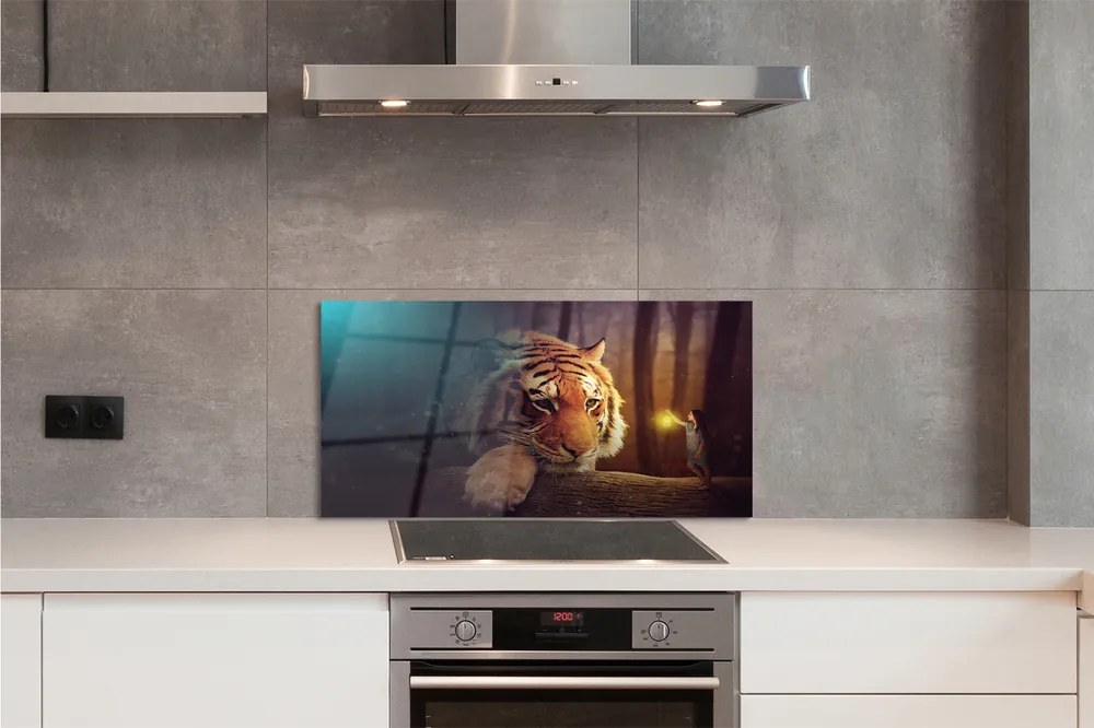 Panel szklany do Kuchni Spotkanie: Tygrys i Człowiek w Lesie