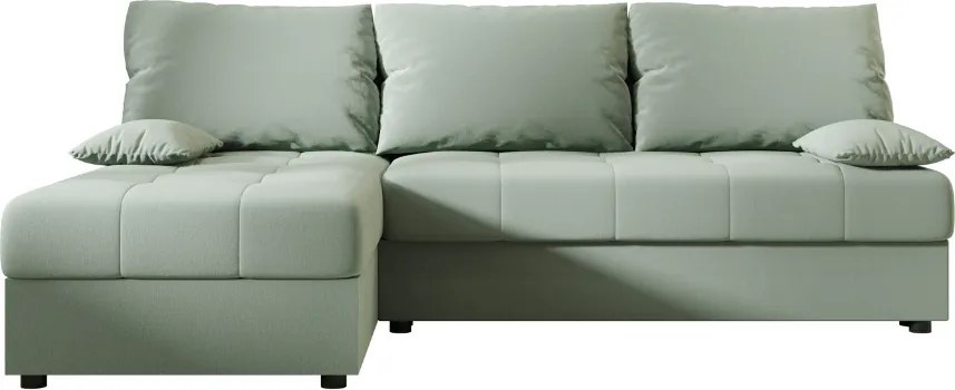 Rozkładana narożna sofa VENORIA SLIM 200x143 cm, jasnozielona, uniwersalna + 2 poduszki GRATIS