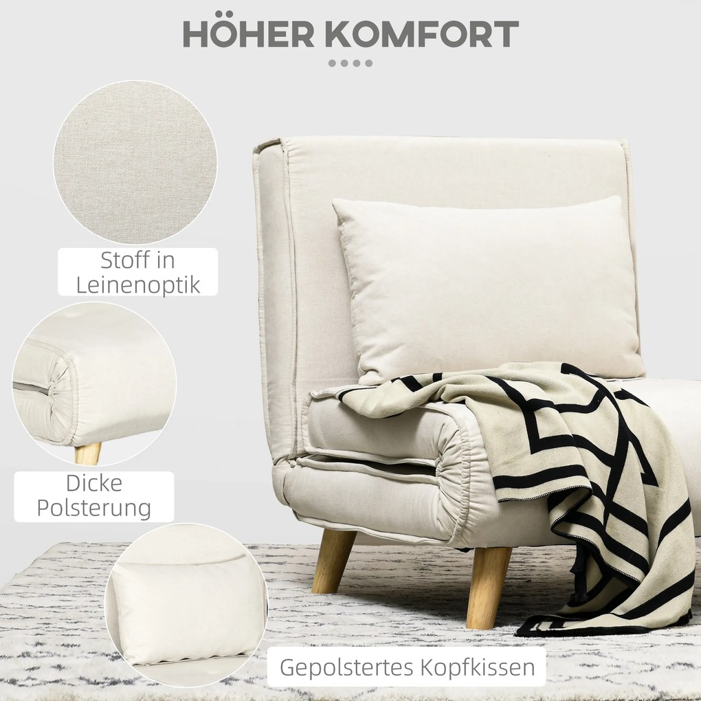 HOMCOM Fotel do Spania, 6-stopniowa regulacja oparcia, wygląd lnu, do 150 kg, Kremowy