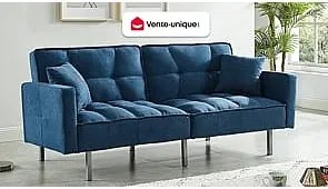 Kanapa 3-osobowa z funkcją spania rozkładana z tkaniny MINEY - Kolor niebieski