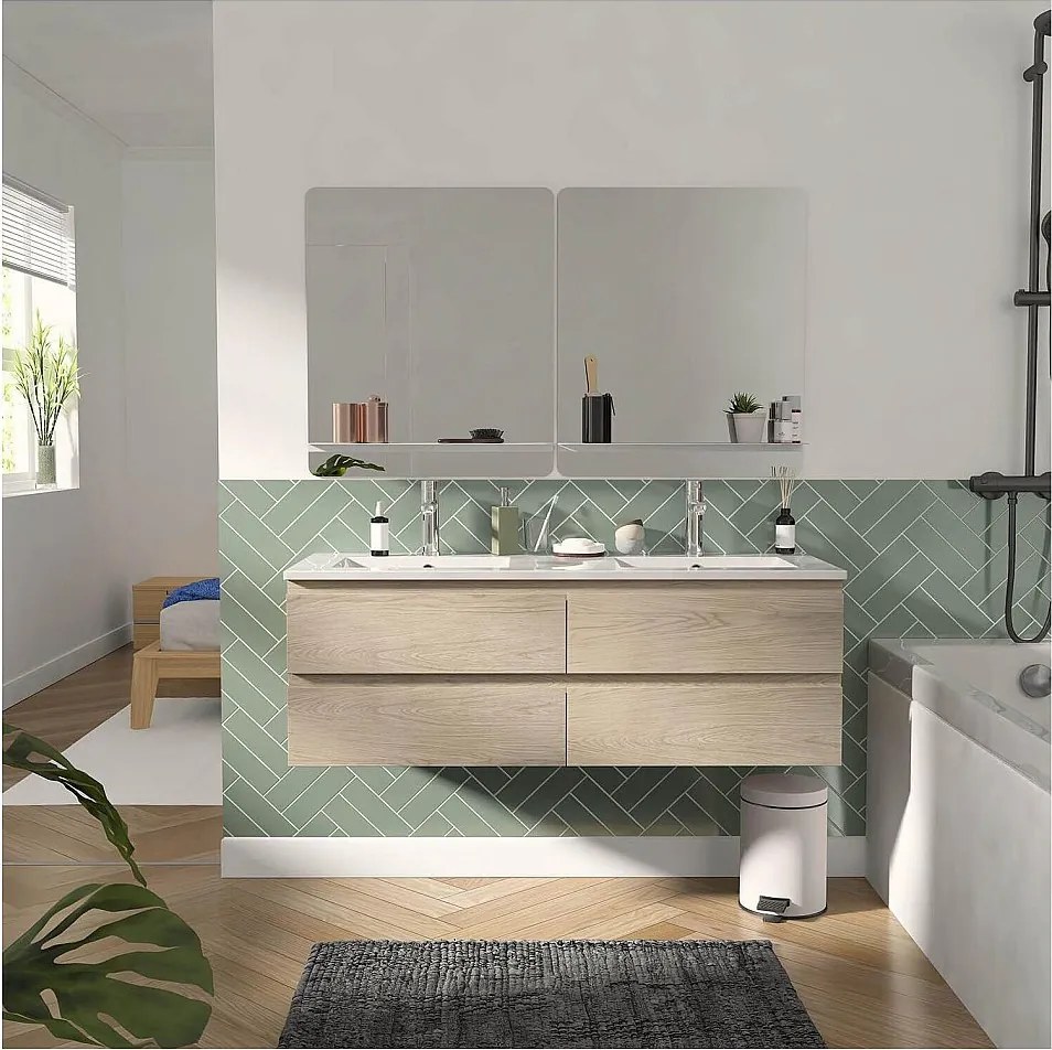 Podwójna szafka pod umywalkę 120 cm z ceramicznym blatem, kranami i lustrami SORRENTO