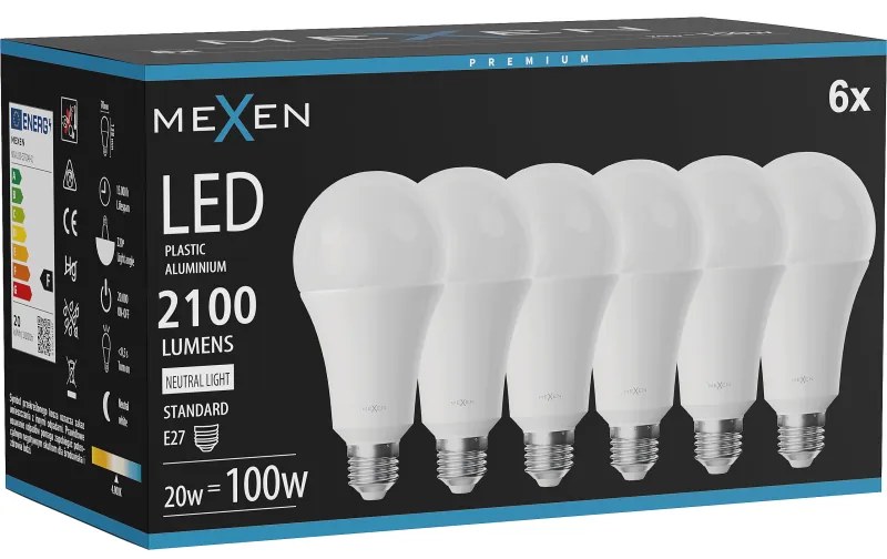 Mexen Nova 6x żarówka LED E27, A70, 20W, Neutralna - 4000K, 2100 lm - L100-E27-2040-01x06