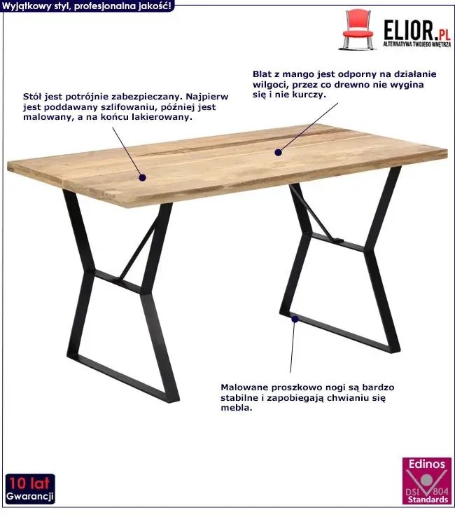 Stół w stylu loft z litego drewna brązowy G1-E21