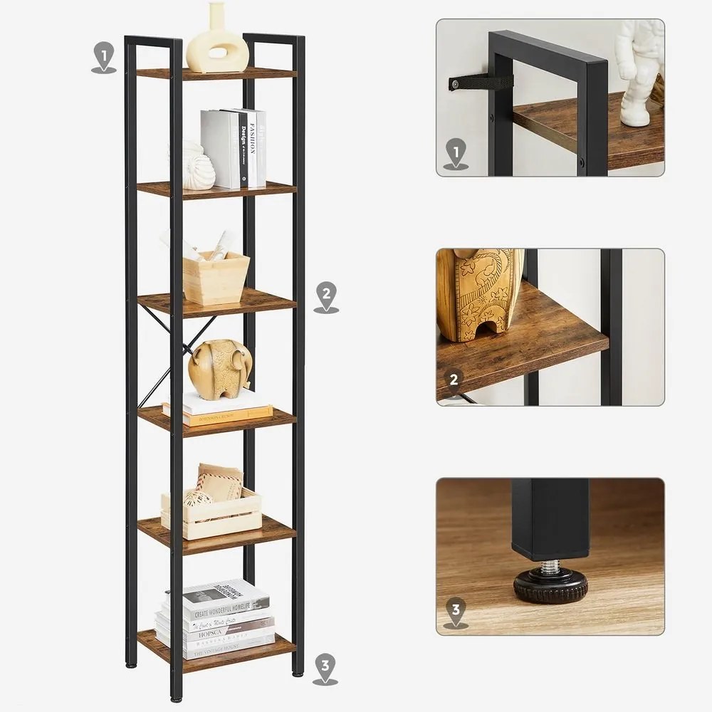 SongmicsHome Regał na książki NOEL, 40x30x187,5 cm, czarny/brązowy