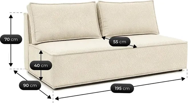 Sofa z Funkcją Spania MAVIA Kremowa Boucle Japandi
