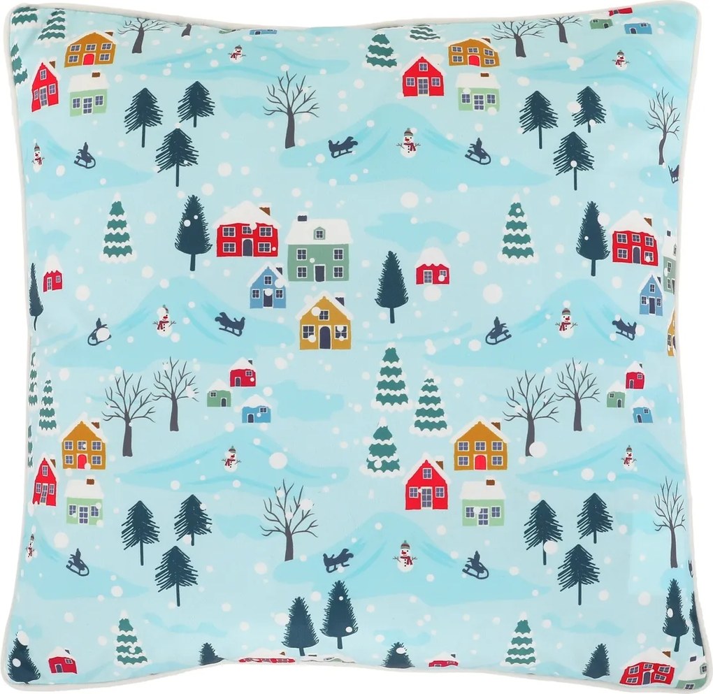 Poduszka z wypełnieniem motyw świąteczny Zimowy krajobraz 45 x 45 cm, niebieski