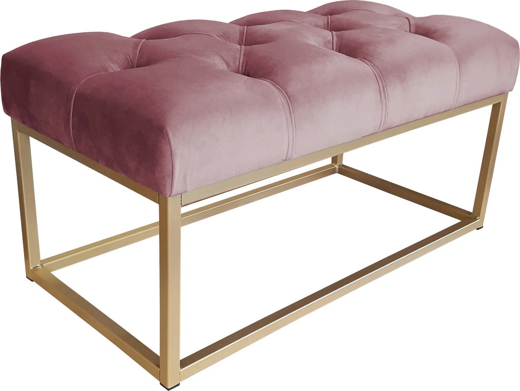 Ławka CHESTERFIELD tkanina Welur loft ławka metal : Kolor Stelaża - Złoty, Kolor tkaniny - VELVET - MG58, Typ tkaniny - Velvet