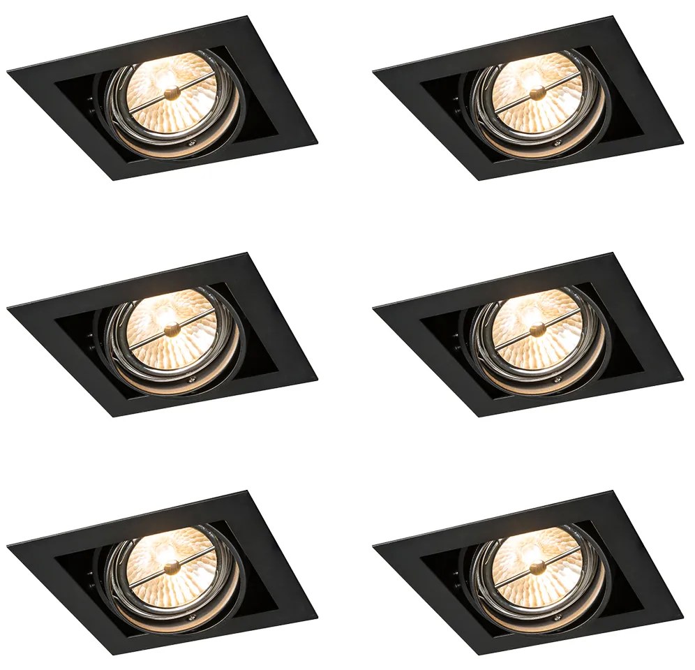 Zestaw 6 regulowanych reflektorów wpuszczanych czarnych AR111 - Oneon