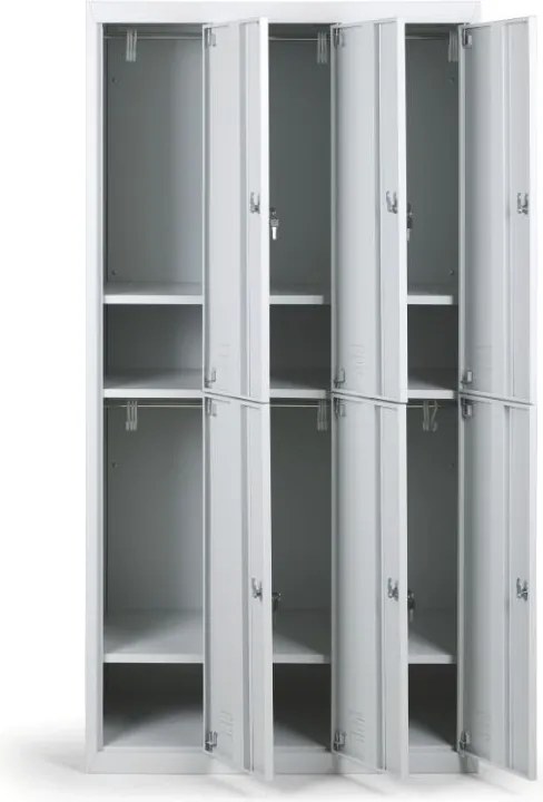 Szafka skrytkowa S2, 6 schowków, 1820 x 900 x 500 mm, demontaż, zamek cylindryczny, drzwi szare