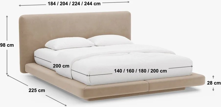 Jasnoszare tapicerowane łóżko dwuosobowe 160x200 cm Linea – Micadoni