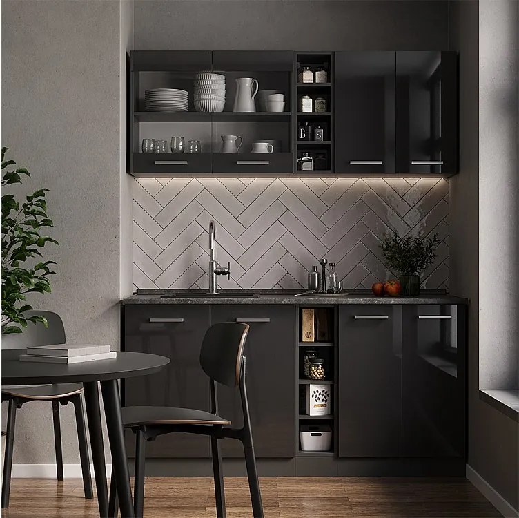 Pojedyncza kuchnia antracyt wysoki połysk/antracyt 160x46x81.6 r-line