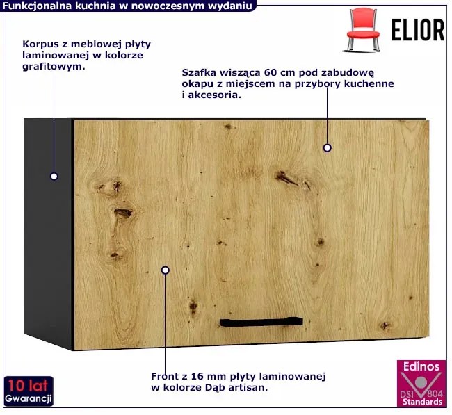 Szafka nad okap 60 cm grafit + dąb artisan M6-R36