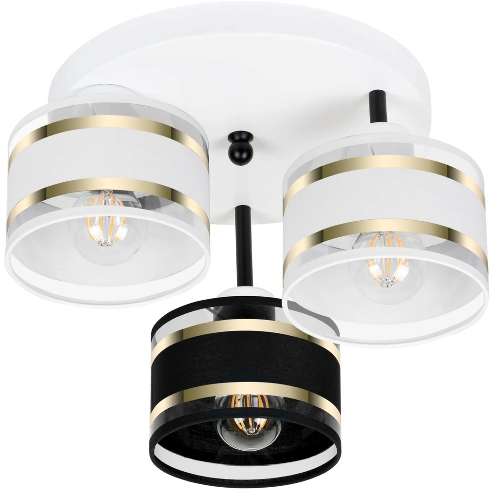Lampa sufitowa biała trzypunktowa z czarno-białymi abażurami T-3030WE-