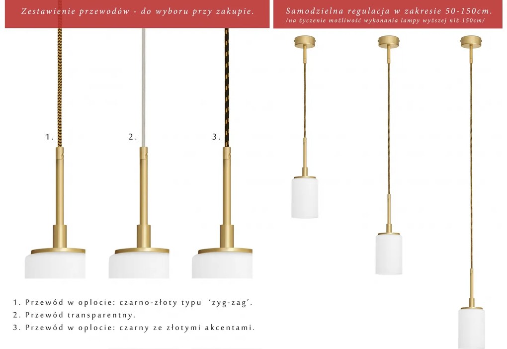 Złota lampa wisząca na przewodzie KR-S1G