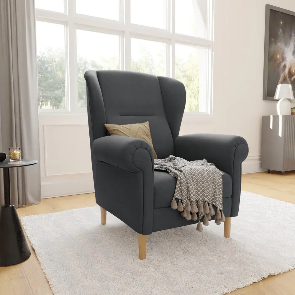 Ciemnoszary fotel typu uszak Swan – Ropez