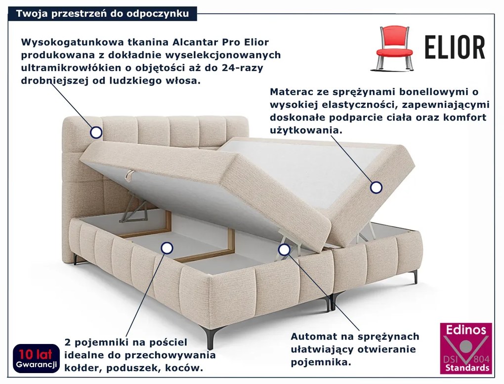 Beżowe tapicerowane łóżko kontynentalne 5 rozmiarów B3-D58