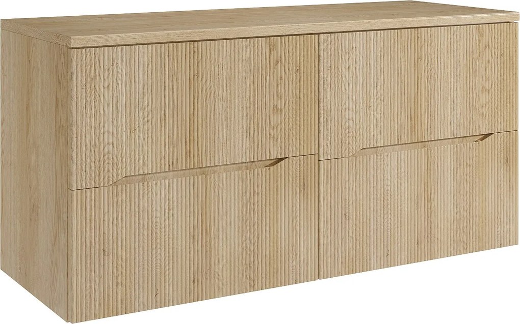 Wisząca szafka łazienkowa z ryflowaniem i półką – Jasny naturalny – 120 cm – ORISO