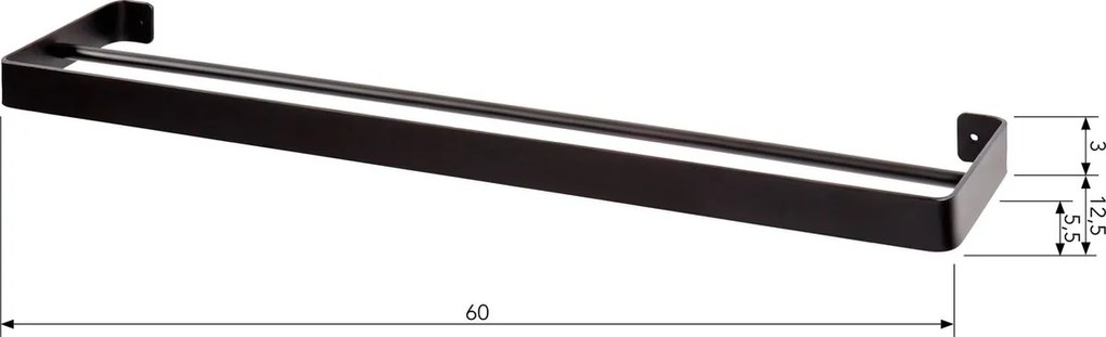 Wieszak ścienny na ręczniki HANDY 60x12,5 cm, czarny