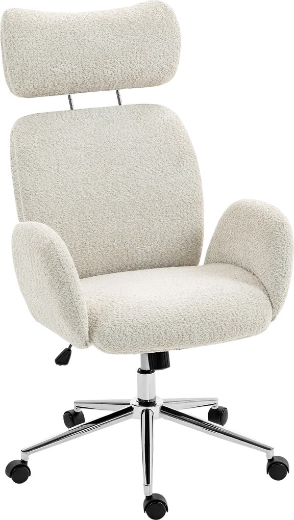 HOMCOM Krzesło biurowe z regulowanym zagłówkiem, ergonomiczne krzesło do biurka, funkcja odchylenia, regulowana wysokość, szaro-białe