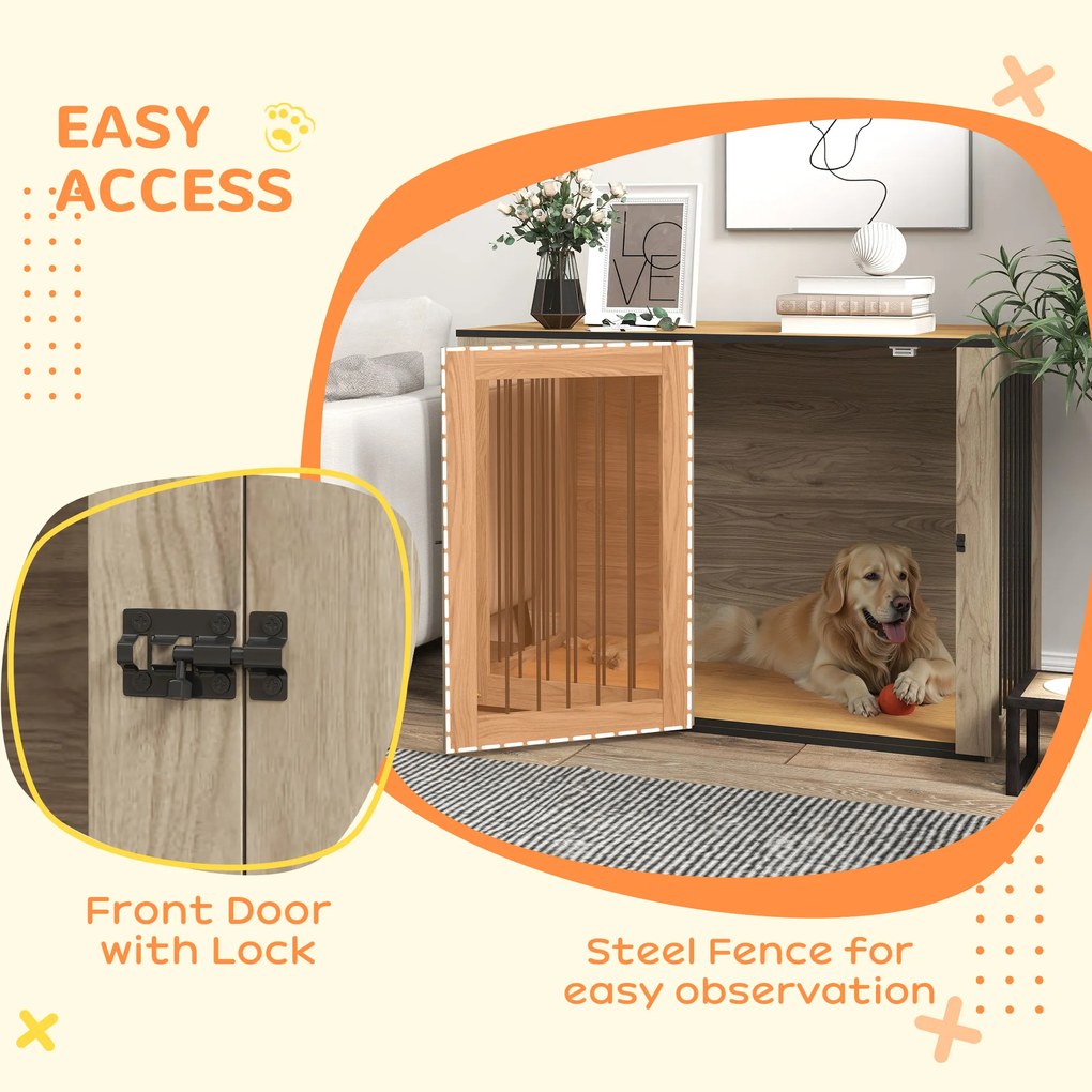 PawHut Klatka dla psa, meblo-klatka dla dużych psów, buda, Indoor, 106 x 60 x 76 cm, dąb