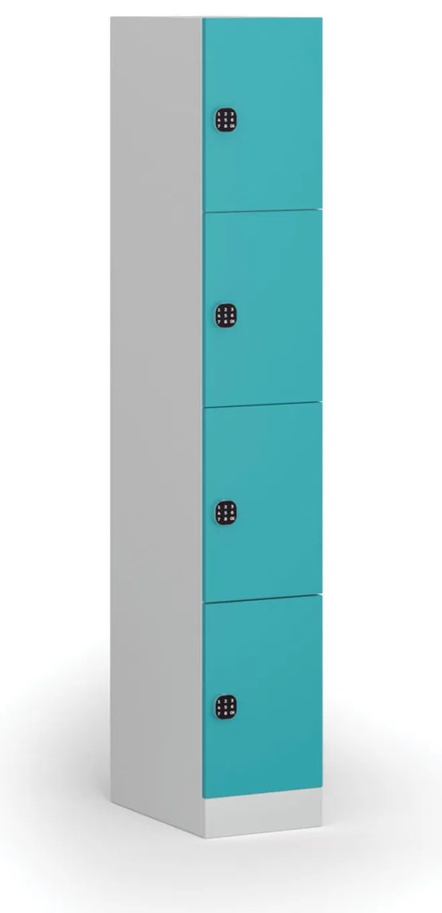 Szafka skrytkowa, 4 schowki, 1850 x 300 x 500 mm, demontaż, zamek kodowy, drzwi zielone