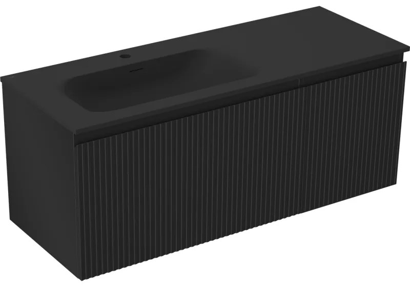 Mexen Rivel szafka łazienkowa 120 cm z umywalką Vela lewą, 1S, 1D, ryflowana, czarna mat - 91A23-12047-3-BBFF71-W23L71