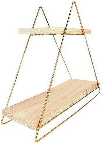 Półka ścienna z litego drewna – 38 x 16 x 42 cm – złoto i brąz