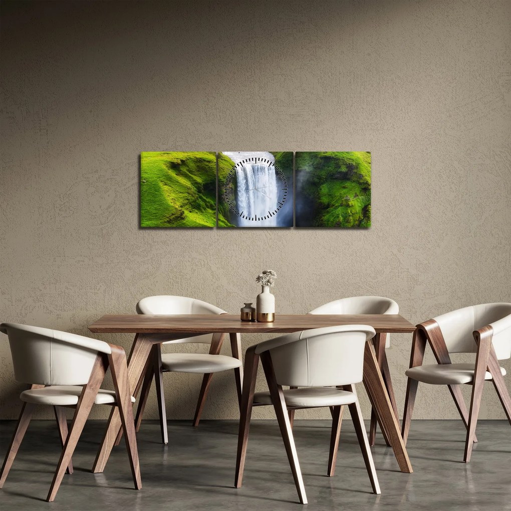 Obraz - Wodospad Skogafoss (z zegarem) (90x30 cm)