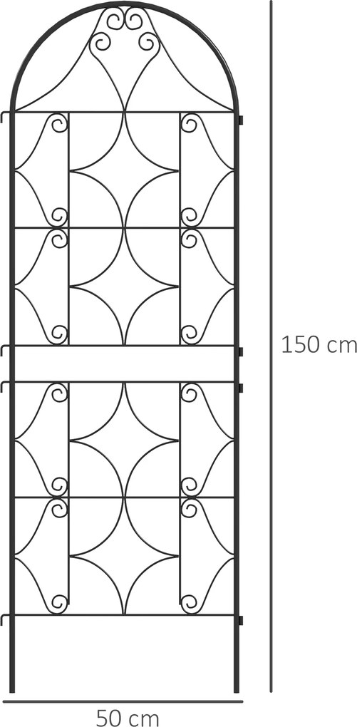 Outsunny Pergola Metalowa 2 szt. Wkopywana, Antykorozyjne Wsparcie dla Roślin Pnących 50x150 cm, Czarna