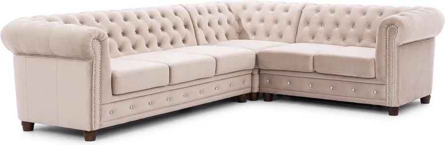 Beżowy aksamitny rozkładany narożnik (prawostronny/w kształcie litery L) York Blik – Ropez