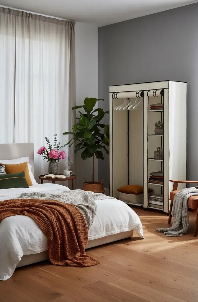 Zestaw 2 beżowych szaf tekstylnych z półkami A3-G26