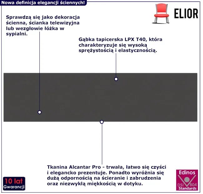 Komplet ciemnoszarych tapicerowanych paneli ściennych W8-H00