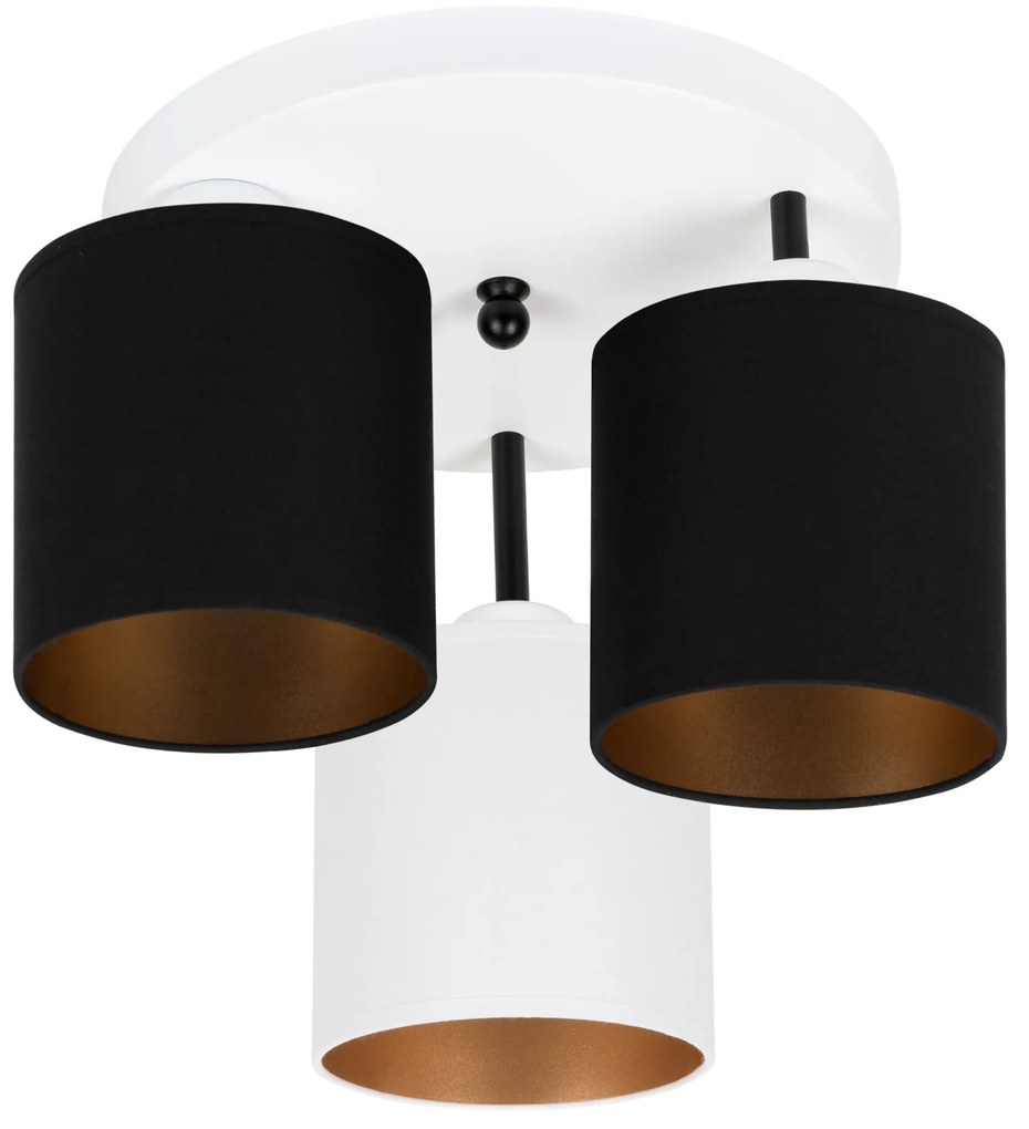 Lampa sufitowa biała trzypunktowa z czarno-białymi abażurami C-3030WE-