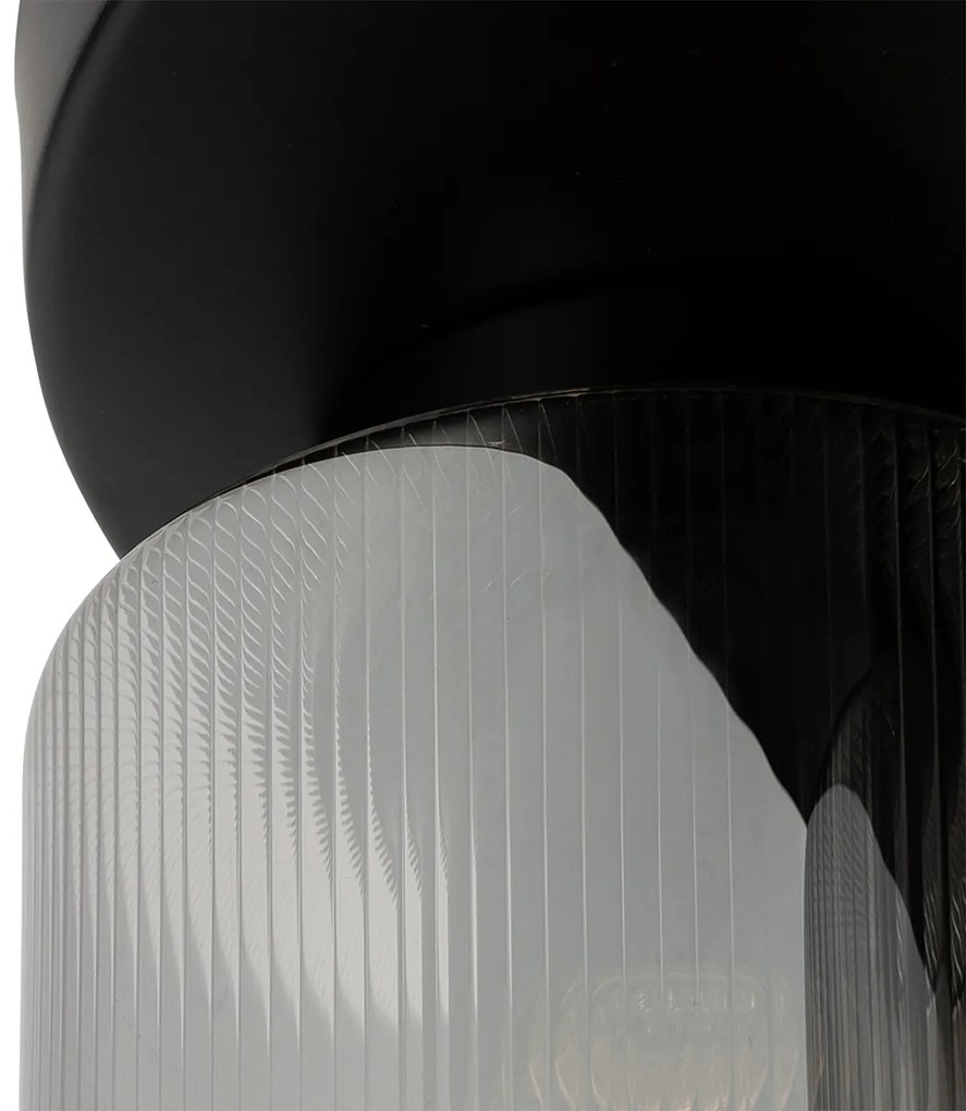 Lampa sufitowa w stylu art deco czarna z dymionym szkłem 3-światłowa - Laura ArtDeco Oswietlenie wewnetrzne