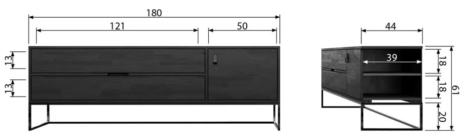 Czarna szafka pod TV z litego drewna jesionowego 180x61x44 cm Silas – WOOOD