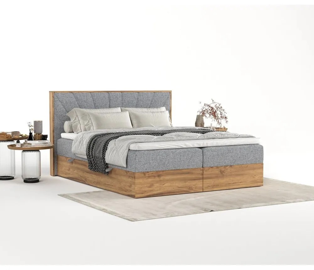 Szaro-naturalne łóżko boxspring ze schowkiem 140x200 cm Asahi – Maison de Rêve