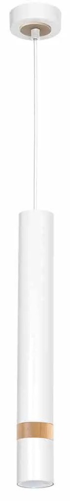 Lampa wisząca, biała/drewno tuba JOKER WHITE/WOOD 1xGU10