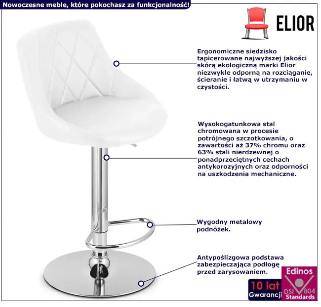 Biały chromowany hoker tapicerowany ekoskórą z oparciem Z6-E22