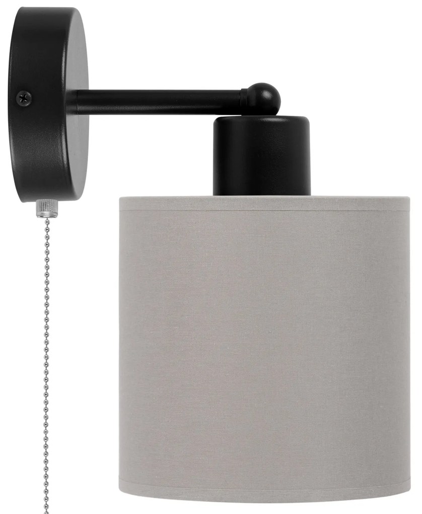 Czarny kinkiet LED z włącznikiem z szarym abażurem SHWD-C-1010SC-GR je