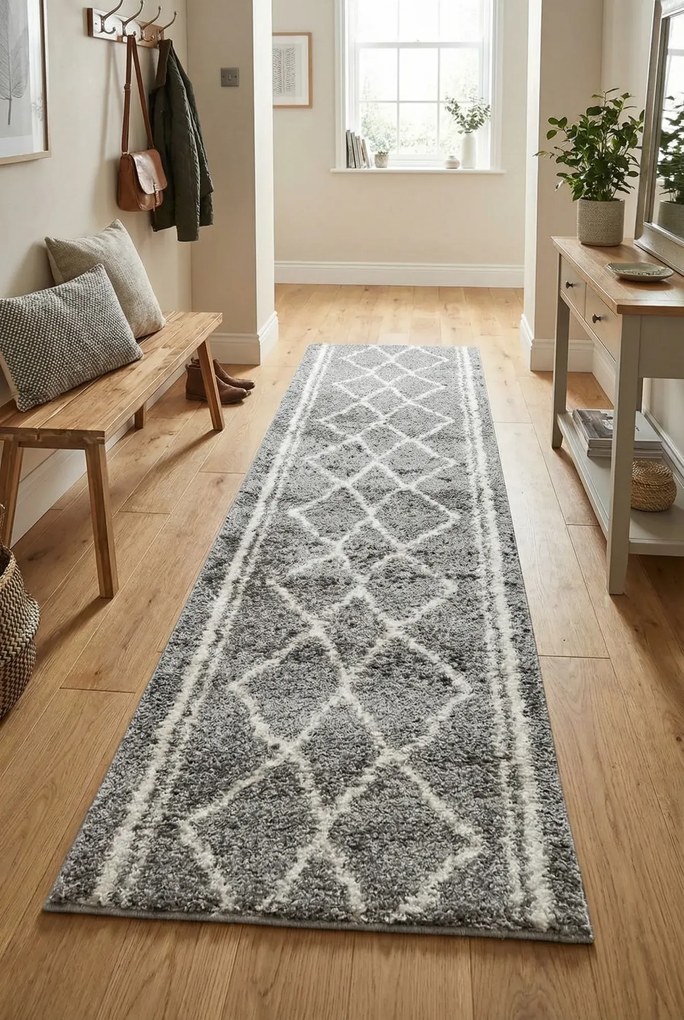 Szary wzorzysty chodnik shaggy na metry S5-C50