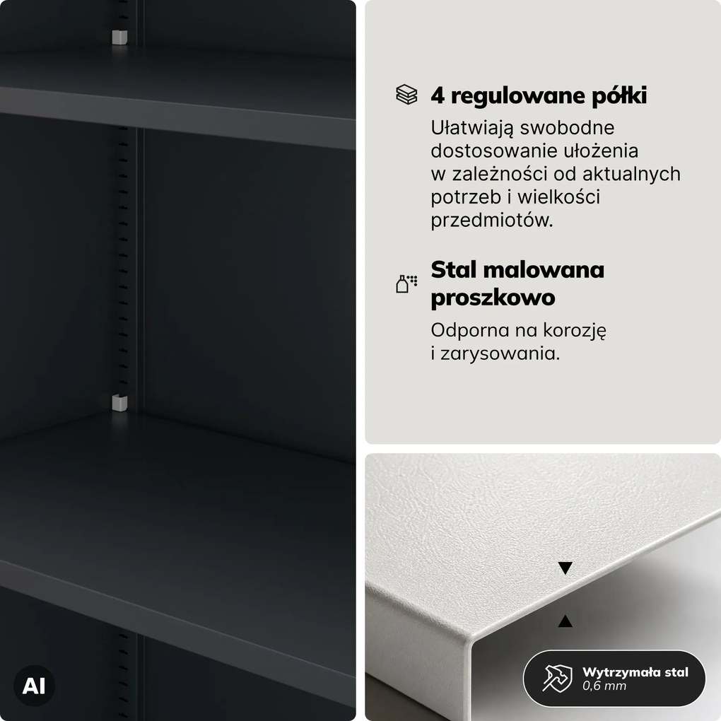 Szafa na akta kartotekowa na klucz antracytowo-czerwona, 450x1850x400 mm: ALEX