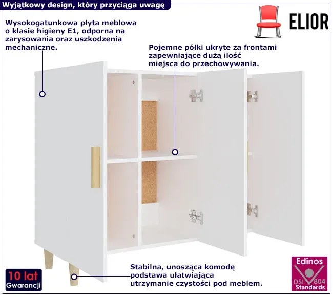 Biała skandynawska komoda na nóżkach - Albena