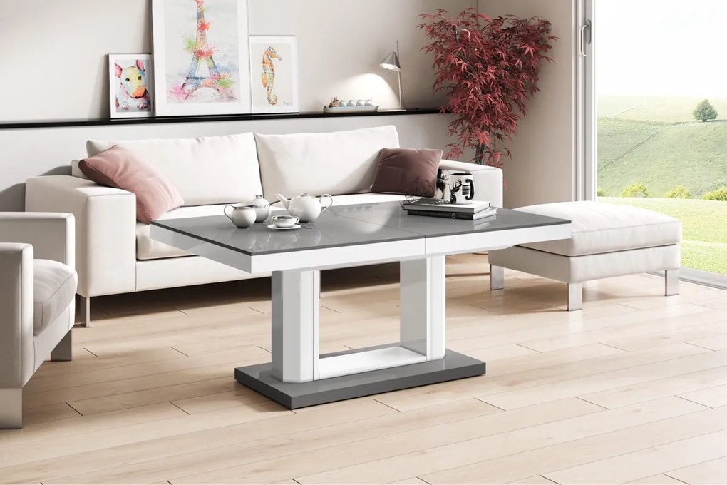 Ławostół z podnoszonym i rozkładanym blatem Quadro Lux szary połysk